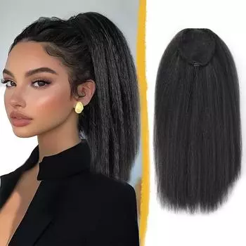 Aosiwig Synthetic Long Yaki Straight Hair Black Ponytail Fake False Drawstring Ponytails Extension For Women Girls чёрный