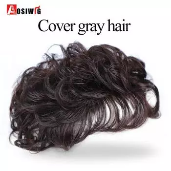 Aosiwig женские топы для волос, парики на клипсе, синтетические волосы для наращивания, черно-коричневые шиньоны с вьющейся челкой