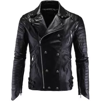 Aowofs модное + панк мужское кожаное пальто Calipi мотоциклетное кожаное пальто Slim Fit Harley кожаная куртка + Y998 3XL чёрный