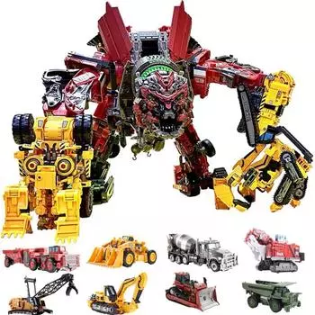 Aoyi Cool 8 в 1 Oversize Devastator Transformation Toys Boy Anime Hook Action Figures Robot Car Engineering Vehicle Model Kids