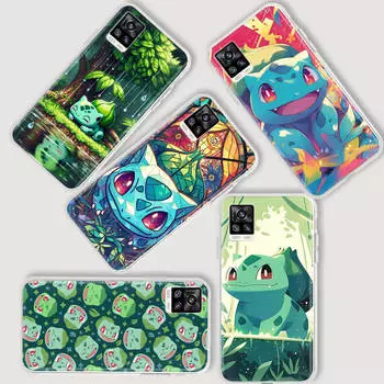AP2 Бульбазавр Покемон Прозрачный чехол для Samsung A04 A14 A23 A34 A54 M23 M33 M52 M53 Realme 10 9 C30S C35 C55 VIVO Y02 Y21 Y33S Y51 X80 V25 Чехол Tecno Spark 8C гагат