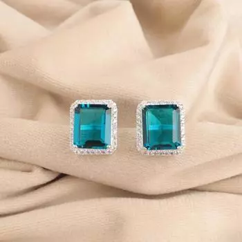 Апатит Драгоценный камень 925 Стерлинговое серебро Ювелирные изделия Циркон Пусеты 0.57 Для свадьбы CZE-6-6