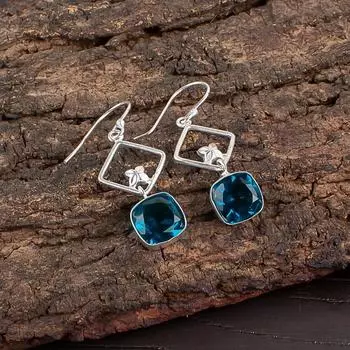 Апатит Драгоценный камень 925 Стерлинговое серебро Ювелирные изделия Ручной работы Модные серьги 1,70 EE-10-12