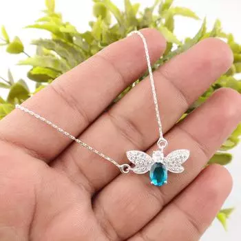 Апатит Драгоценный камень 925 Стерлинговое серебро Ювелирные изделия Подвеска с цирконом Для подарка на день рождения CZP-12-6