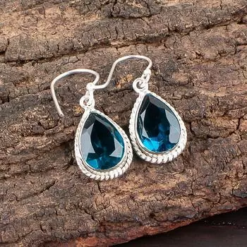 Апатит Драгоценный камень 925 Стерлинговое серебро Ручная работа Женский подарок Ювелирные изделия Серьги 1,40 EE-9-12