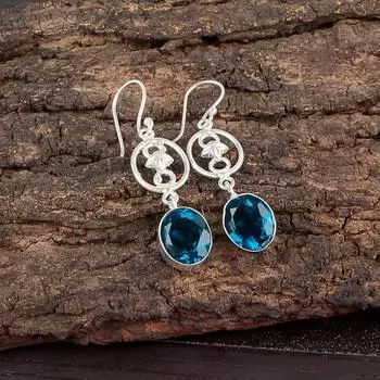 Апатит Драгоценный камень Ювелирные изделия из серебра 925 пробы Ручной работы Серьги 2,00 Для подарка EE-17-12