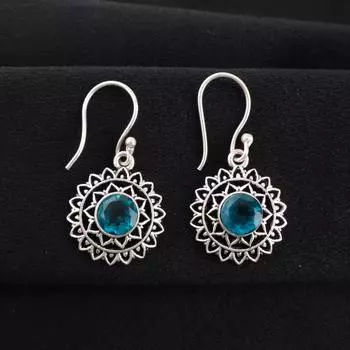 Апатит Драгоценный камень Серебро 925 пробы Ювелирные изделия Ручной работы Серьги-капли 1,57 CE-19-9