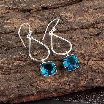 Апатит Драгоценный камень Серебро 925 пробы Ювелирные изделия ручной работы Свадебные серьги 1,90 EE-7-12
