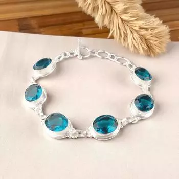 Апатит Драгоценный камень Серебро 925 пробы Ювелирные изделия Браслет ручной работы 8,5 Подарок для нее RB-3-4