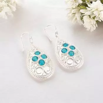 Apatite Gemstone 925 Sterling Silver Handmade Jewelry Drop/Dangle Earrings 2.25 CE-17-9