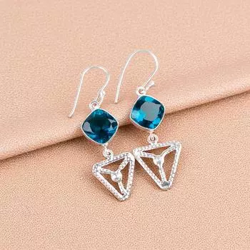 Apatite Gemstone 925 Sterling Silver Jewelry Handmade Earrings 2.00 For Women EE-45-12