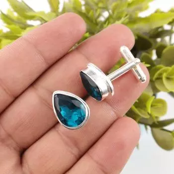Apatite Gemstone 925 Sterling Silver Jewelry Handmade Cufflinks 0.66 For Father CL-6-5