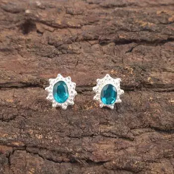 Apatite Gemstone 925 Sterling Silver Jewelry Handmade Push Back Earrings 0.54 EE-151-2
