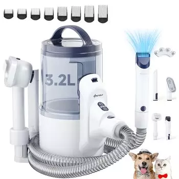 APD APETDOLA Pet Clipper 5 в 1 Машинка для стрижки собак Большая емкость для удаления пыли для собак и кошек Низкий уровень шума 3 уровня Сильное всасывание 18 кПа Набор для груминга с 8 направляющими гребнями