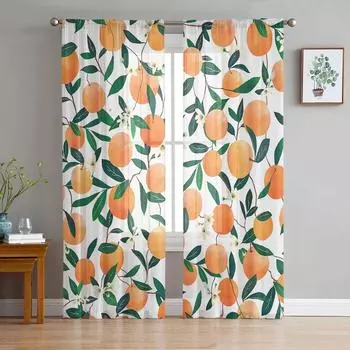 Апельсиновый лист, ветка, цветок, фрукты, прозрачные шторы для гостиной, украшения оконных штор, кухни, тюля, вуали, органзы, шторы W135 x H115cm x1&Rod Pocket