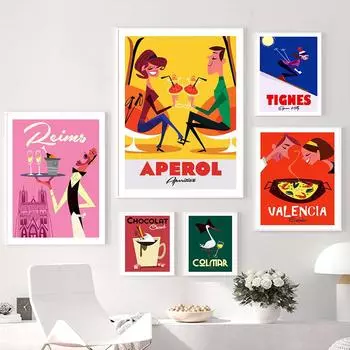 Aperol Spritz плакаты с соком и едой, принты, мультяшное шоколадное вино, холст, картина, лыжный Настенный декор, фотографии для клуба, бара, кухни 21x30cm No Framed