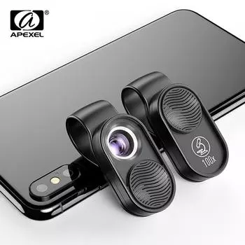 APEXEL 100X объектив для микроскопа, объектив для камеры телефона, светодиодный светильник с высоким увеличением, микрокарманные линзы для IPhone, Samsung, все смартфоны