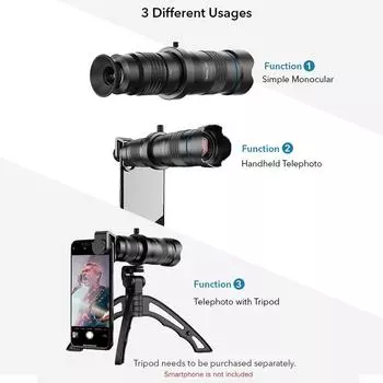 APEXEL APL-JS28X HD 28X металлический однотрубный телеобъектив для телефона с ручной фокусировкой для большинства чёрный