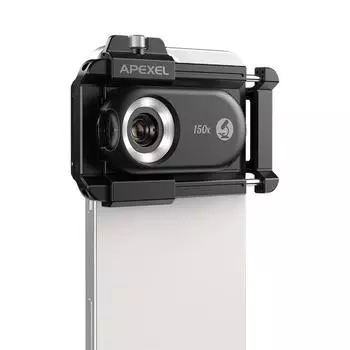 APEXEL APL-MS150 150X объектив микроскопа для мобильного телефона со светодиодной/УФ-подсветкой, встроенным CPL-фильтром и аккумулятором