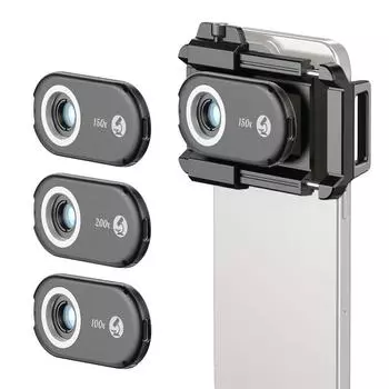 APEXEL APL-MS3IN1 Комплект линз для микроскопа для мобильного телефона 100X/150X/200X со светодиодной/УФ-лампой, встроенным CPL