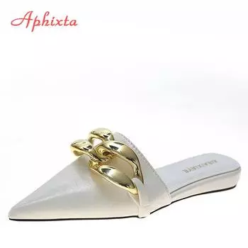 Aphixta Fashion New Big Chain Mules Women Slides Pointed Toe Ladies Shoes Summer Footwear Slippers 6