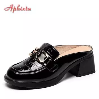 Aphixta летние полутапочки 5 см квадратный каблук шлепанцы женские модные пряжки шлепанцы сандалии со змеиным принтом классная обувь 35