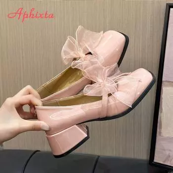 Aphixta Sweet Oink Riband High Heels Женские туфли из лакированной кожи Туфли-лодочки Женские туфли Мэри Джейн на плоской подошве Женские туфли-лодочки 35