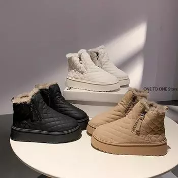 Aphixta Зимние клетчатые теплые плюшевые зимние сапоги женские водонепроницаемые ботинки с бахромой на молнии толстые ботинки на подошве женские сапоги 35 хаки