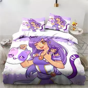 APHMAU Cartoon Game Bedding Set 3D Digital Printing Bed Linen 3pcs Set(No Core)Suitable for Bedroom Child Aphmau Duvet Cover Set Eutwin135x200cm