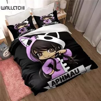 APHMAU Комплект постельного белья Пододеяльник Односпальный Двуспальный King Size Kawaii Cartoon Aphmau Для взрослых мальчиков Спальня Пододеяльник и наволочка 70x133cm 2pcs