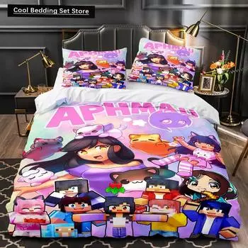 APHMAU Комплект постельного белья Single Twin Full Queen King Size Kawaii Aphmau Комплект постельного белья Aldult Kid Bedroom Duvetcover Sets 3D Print Anime Bed EU single(135x200cm)