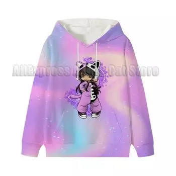 Aphmau Meows Cat Толстовки с капюшоном из мультфильма Meemeow для детей Пончик Cat Одежда для детей Девочек Мальчиков Уличная одежда для малышей Повседневная толстовка с капюшоном 100CM