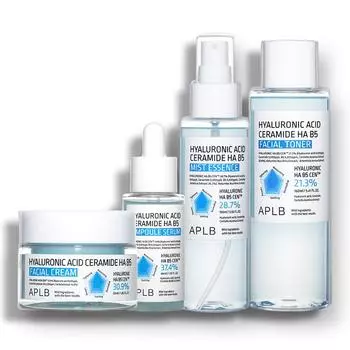 APLB Набор керамидов с гиалуроновой кислотой HA B5: Крем для лица + ампульная сыворотка + эссенция-мист + тоник для лица в сочетании с комплексом Centella 3X