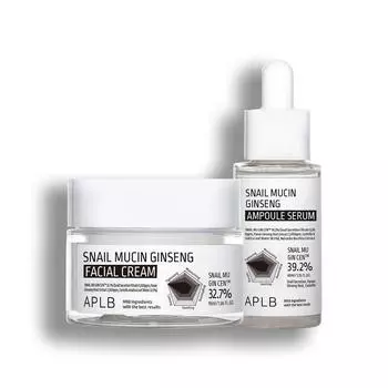 APLB Набор с муцином улитки и женьшенем: Крем для лица + ампульная сыворотка в сочетании с комплексом центеллы 3X