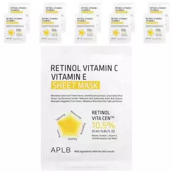 APLB Retinol Vitamin C Vitamin E Beauty Sheet Mask, 10 Sheets, 25ml (0.85 fl oz) Each