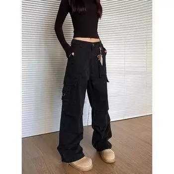 Apocket Multi-Pocket Fashion Casual Working Pants Black M