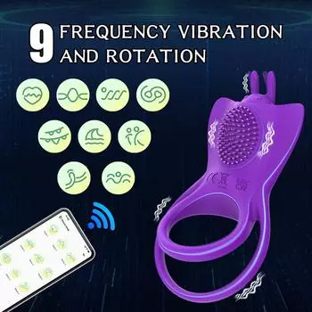APP Vibration Butterfly Ring Men Penis Ring Wireless Control Cellicle Massage Penis Stimulation Dick Ring Sex Toys Semen Lock Ring Red/Fiolet