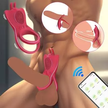 APP Vibration Buttfly Ring Men Penis Ring Wireless Control Cellicle Massage Penis Stimulation Dick Ring Sex Toys Semen Lock Ring Dick Ring