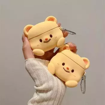 Apple 123 Generation Protective Case Second Generation Pro Silicone Case Airpods4/2 Generation Women s Drop-Resistant Box Fifth Generation Soft Case Airpods Pro/Pro2 Neutral Cute Butter Bear Head