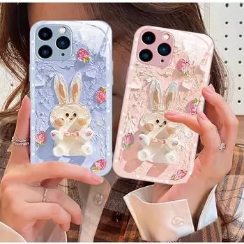 Apple 13Pro Rabbit X/XS Liquid Glass MAX Oil Painting 13 All-inclusive iPhone11 Cover iPhone 7 8 Plus