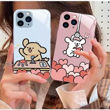 Apple 14 Doll Grabber 14 Pro Couple X Cartoon Cute 12 New Apple 11 Glass Case - Puppy Line iPhone 7 8 Plus