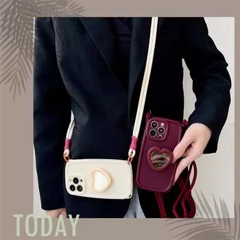 Apple 15Promax, 13, X, 11, 14, 8: Чехол для мобильного телефона с защитой от падений, креплением для зеркала и цепочкой. Apple 13 Pro Max