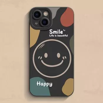 Apple 15promax phone case color block smiley face 14 iPhone anti drop 13 minimalist all inclusive 12 soft 11 iPhone 15