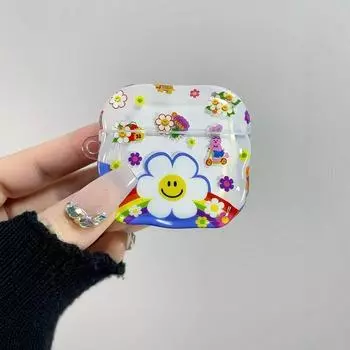 Apple Earphone Case Airpods2 New Arrival Earphone Box Airpods4 Generation Best Selling Super Hot Fashion Airpods3 Anti-1/2 Generation Protective Case Airpods 1/2 Headset-Rainbow Smiley Flower