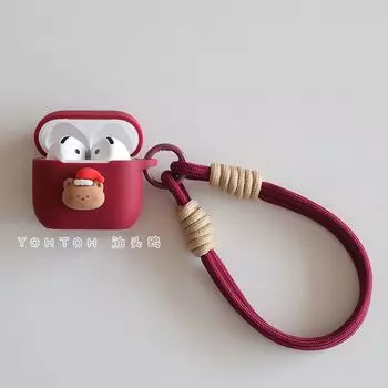 Apple Headset Protective Cover Airpodspro Second Generation Bluetooth Earbuds Case C Port One-Piece Lanyard Air4 New Arrival Ipos3 Silicone 1/2 Apple AirPods3 Wine Red + lanyard