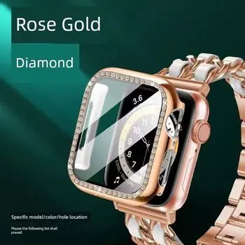Apple Watchs9 Shell Membrane Integrated Iwatch8765432se Protective Case for Apple Watch Sleeve Diamond iWatch watch case 123 generation 38mm Rose gold