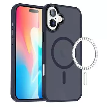 Подходит для Apple 16Pro Чехол для мобильного телефона 15 Матовый магнитный чехол Беспроводная зарядка 13Pro Чехол для мобильного телефона с защитой от падения iPhone 16 синий