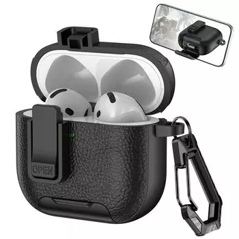 Applicable to Apple AirPods 4 Protective Case Wireless Bluetooth Earphone Case with Lock Bracket Pro2 Protective Case 3 Generation AirPods 1/2 Generation Black