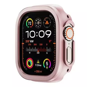 Applicable to Apple Watch Ultra2 Metal Frame Protective Cover Iwatch987 Silicone Two-in-One Soft Case Drop-Resistant 49mm Pink