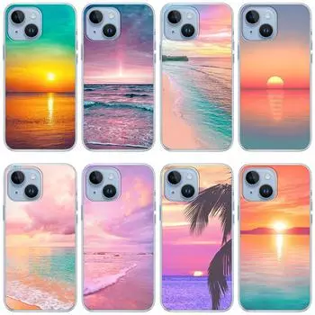 Applicable To IPhone16 Sunset Scenery Ins Seaside Mobile Phone Case, New Transparent Mobile Phone Case 13promax